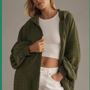 Anthropologie Women's Green Oversized Full Zip Hoodie